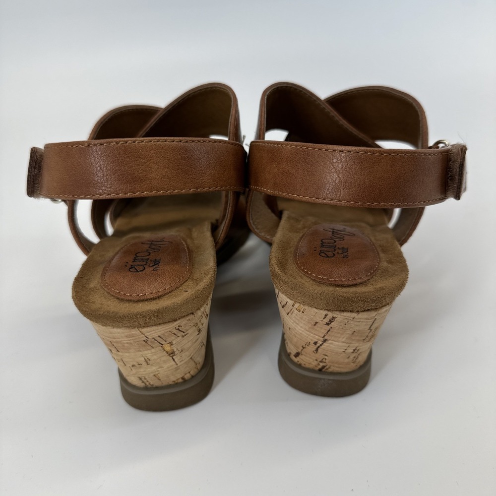Eurosoft by Sofft Brown Strappy Wedge Sandals Hook & Loop Synthetic Womens Sz 8 - Picture 4 of 10